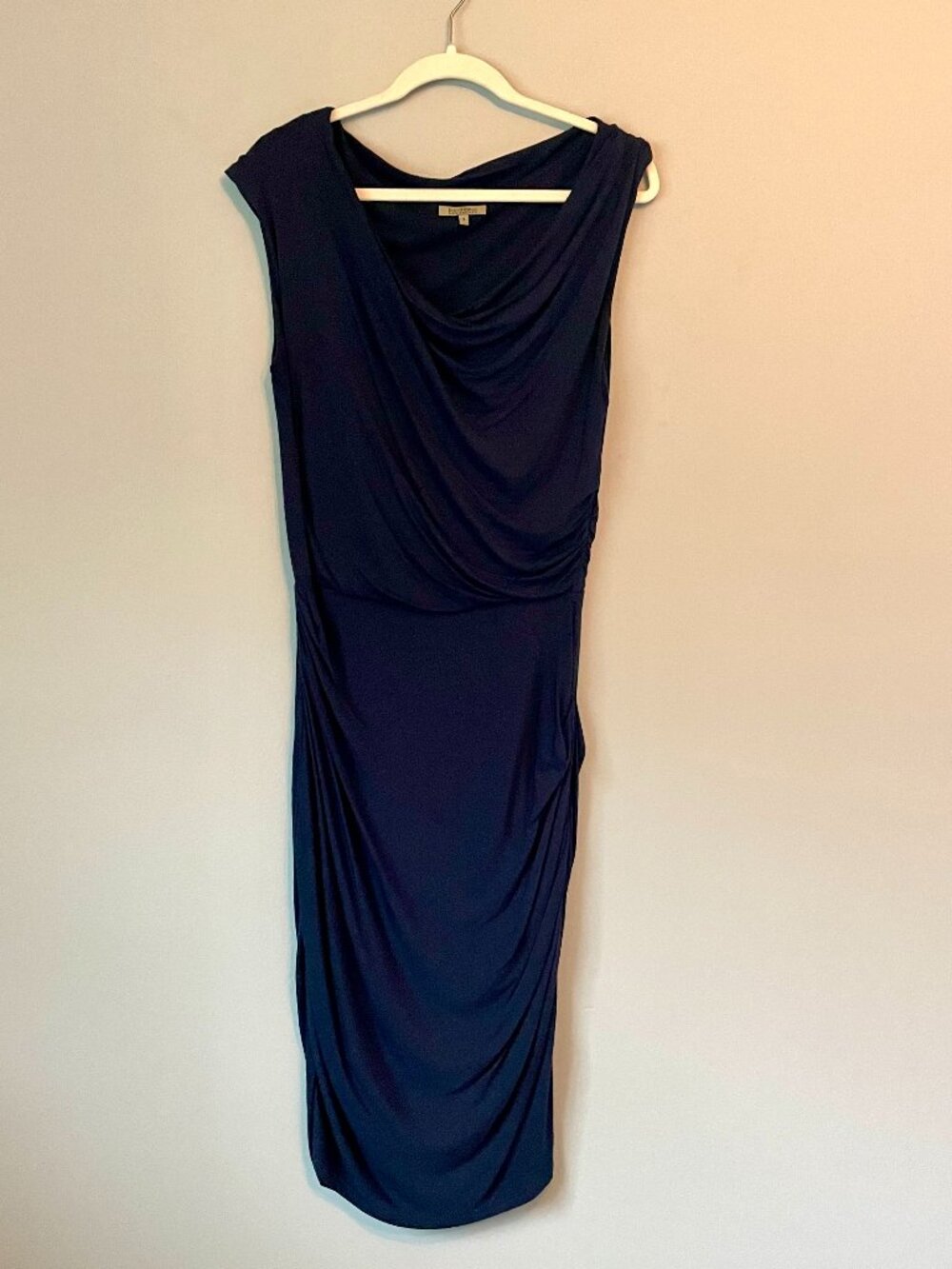 Navy Blue Cowl-Neck Dress from Anthropologie Bordeaux